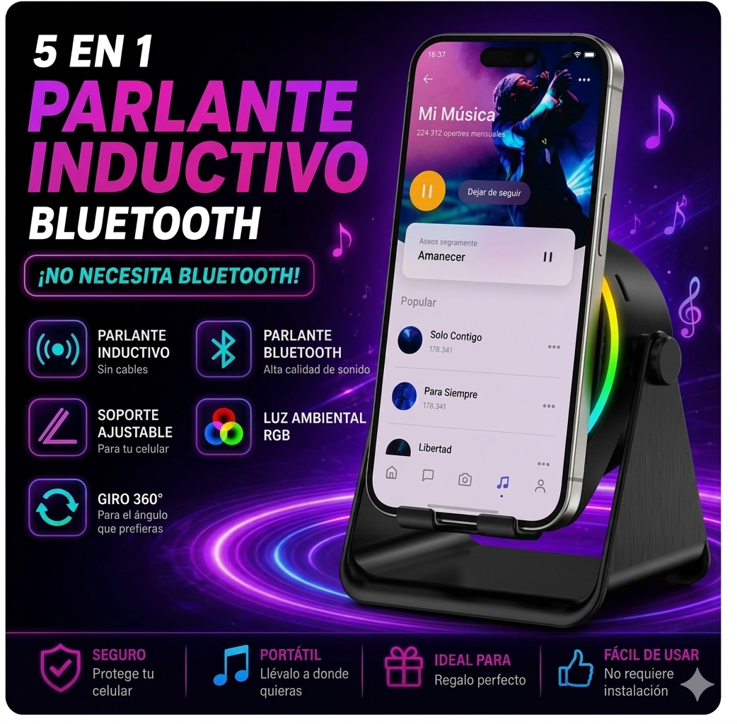 Smart Parlante 5 en 1 Pro - Con Carga Inductiva y Soporte Giratorio 360°